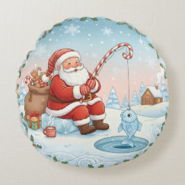 Personalisierter Weihnachts-Santa-Eisfischen Rundes Kissen