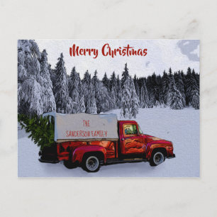Personalisierter Weihnachts-Vintager Roter LKW Feiertagspostkarte