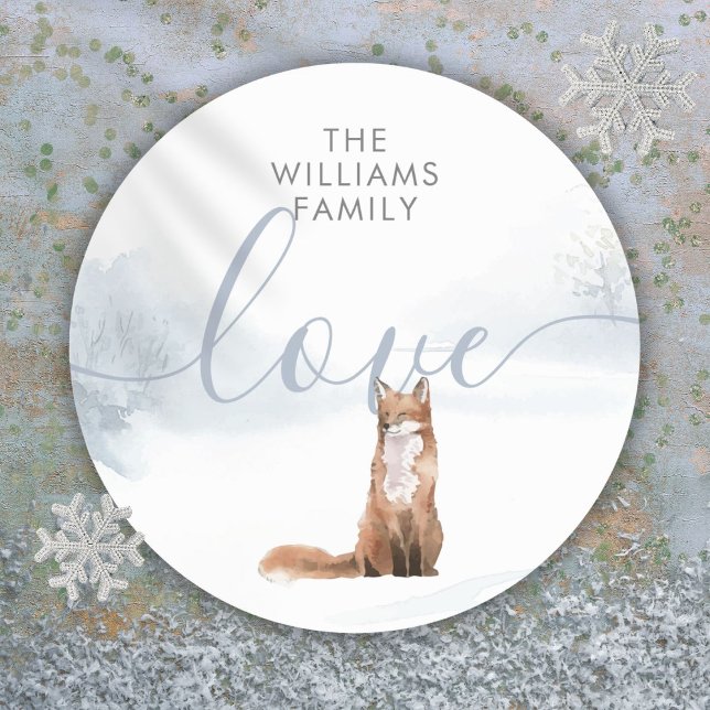 Personalisierter Weihnachts-Waldfuchs Runder Aufkleber (Personalized Christmas Winter Woodland Fox Classic Round Sticker)