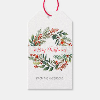 Personalisierter Weihnachts-Wasserfarbenkranz Geschenkanhänger