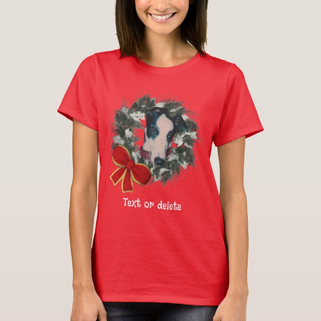 Personalisierter Weihnachts-Windhund-Kranz T-Shirt (Vorderseite)