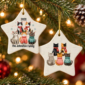 Personalisierter Weihnachtsanhänger für Katzenfami Keramik Ornament