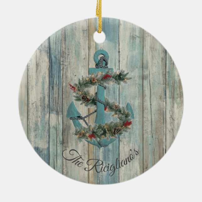 Personalisierter Weihnachtsanker Keramik Ornament (Hinten)