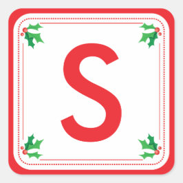 Personalisierter Weihnachtsaufkleber in Grün und R Quadratischer Aufkleber