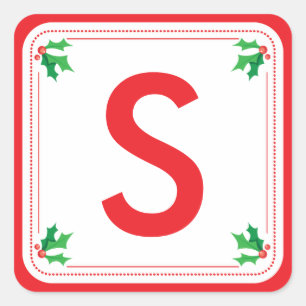 Personalisierter Weihnachtsaufkleber in Grün und R Quadratischer Aufkleber