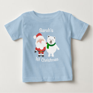 Personalisierter Weihnachtsbär und Polar-Bär 1. Baby T-shirt