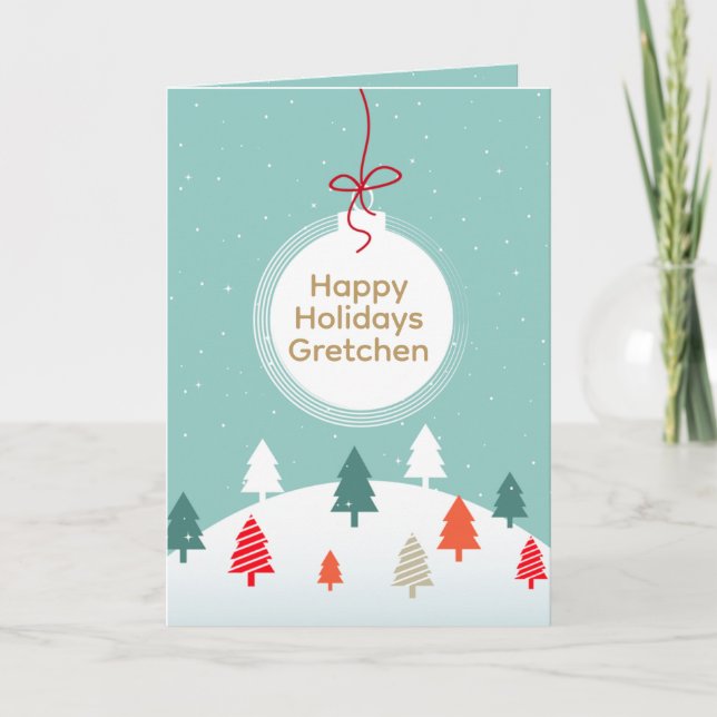 Personalisierter Weihnachtsbaum Aquamariner Schnee Feiertagskarte (Vorderseite)