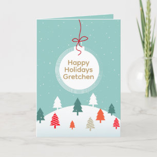 Personalisierter Weihnachtsbaum Aquamariner Schnee Feiertagskarte