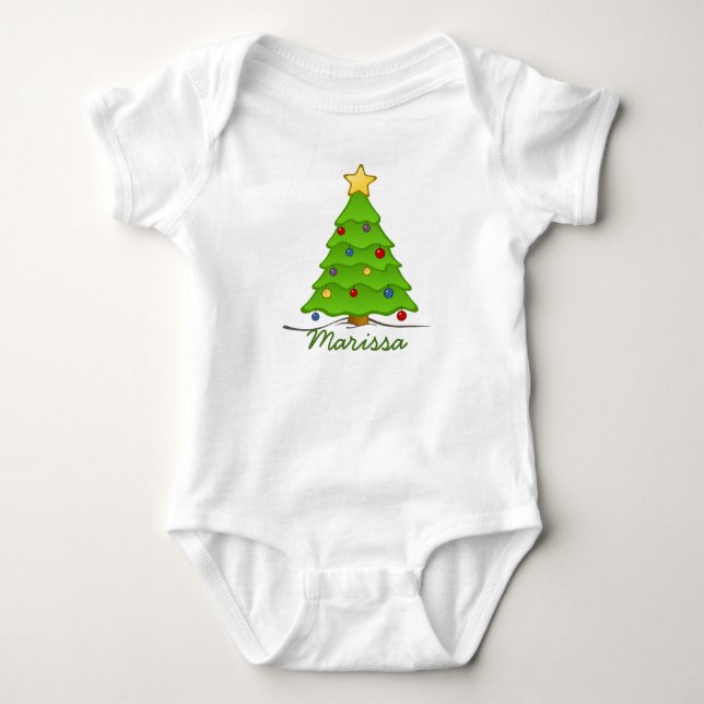 Personalisierter Weihnachtsbaum Baby Strampler (Vorderseite)