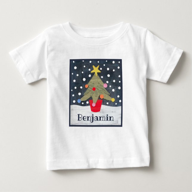 Personalisierter Weihnachtsbaum Baby T-shirt (Vorderseite)