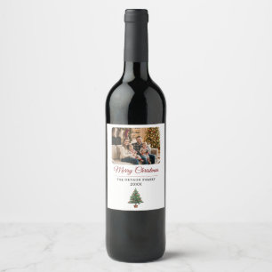 Personalisierter Weihnachtsbaum Familienfoto Weinetikett