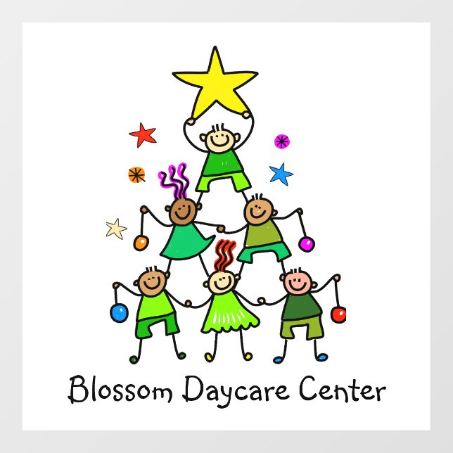 Personalisierter Weihnachtsbaum Kinder Fensteraufkleber (Blatt)