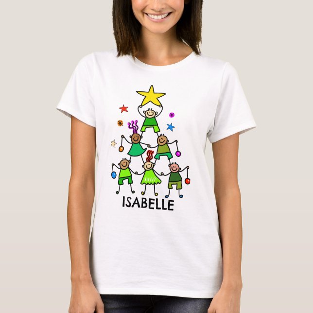 Personalisierter Weihnachtsbaum Kinder T-Shirt (Vorderseite)
