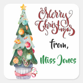Personalisierter Weihnachtsbaum Quadratischer Aufkleber