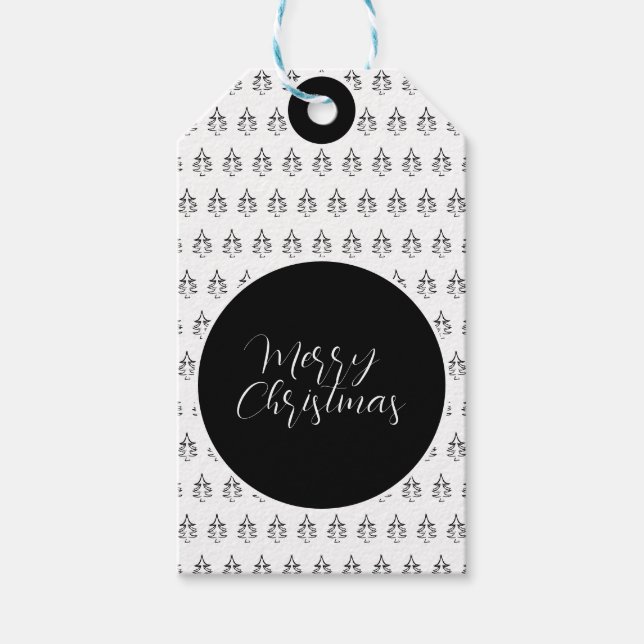 Personalisierter Weihnachtsbaum schwarz-weiß Geschenkanhänger (Vorderseite)