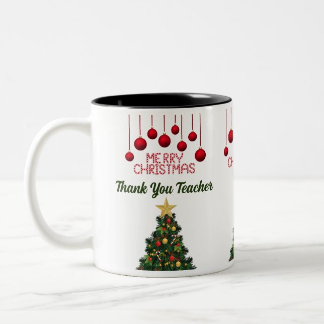 Personalisierter Weihnachtsbaum Vielen Dank Zweifarbige Tasse (Links)