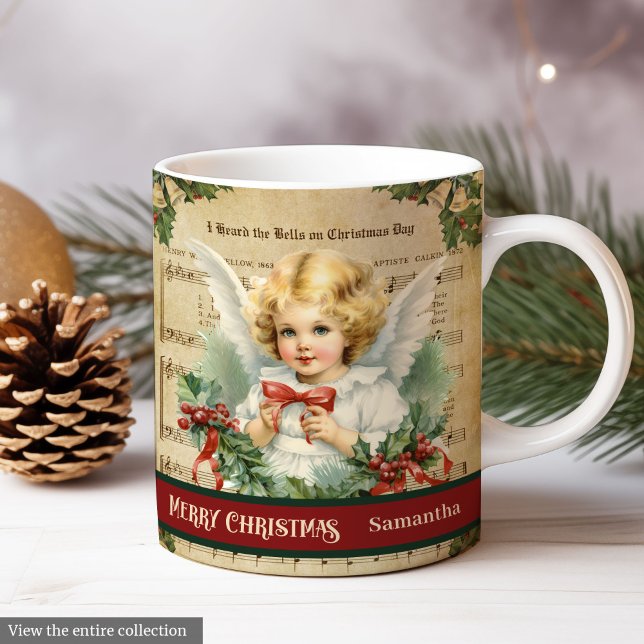 Personalisierter Weihnachtsbecher Retro-Engel-Tisc Kaffeetasse (Personalized Holiday Mug Retro Angel Table Accent)