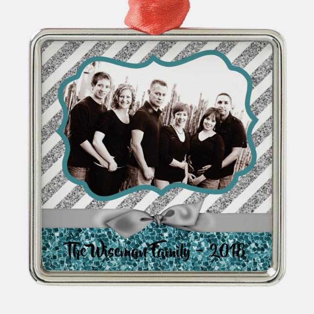 Personalisierter Weihnachtsblauer Glitzer FOTO Orn Ornament Aus Metall (Vorne)