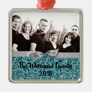 Personalisierter Weihnachtsblauer Glitzer FOTO Orn Ornament Aus Metall