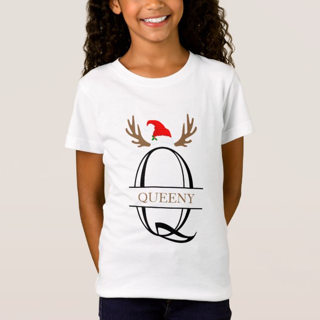 Personalisierter Weihnachtsbrief Q Split Monogramm T-Shirt (Vorderseite)