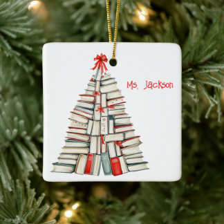 Personalisierter Weihnachtsbuchbaum-Lehrer/Bibliot Keramikornament