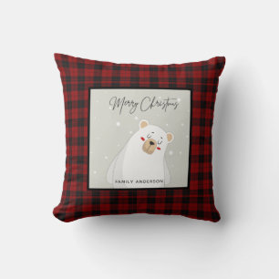 Personalisierter Weihnachtsbüffel Karierter Polar- Kissen
