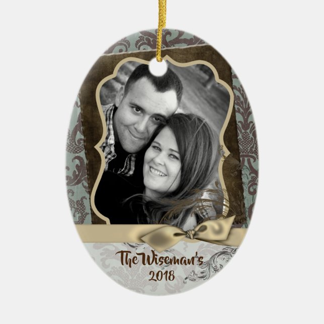 Personalisierter WeihnachtsDamaske Winte FOTO Orna Keramik Ornament (Vorne)