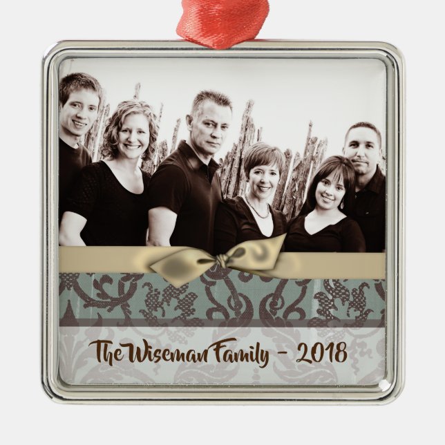 Personalisierter WeihnachtsDamaske Winte FOTO Orna Ornament Aus Metall (Vorne)