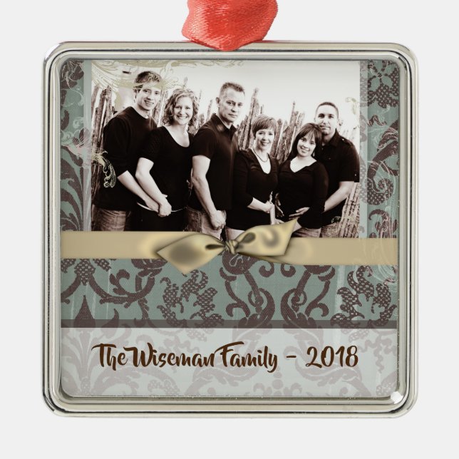Personalisierter WeihnachtsDamaske Winte FOTO Orna Ornament Aus Metall (Vorne)