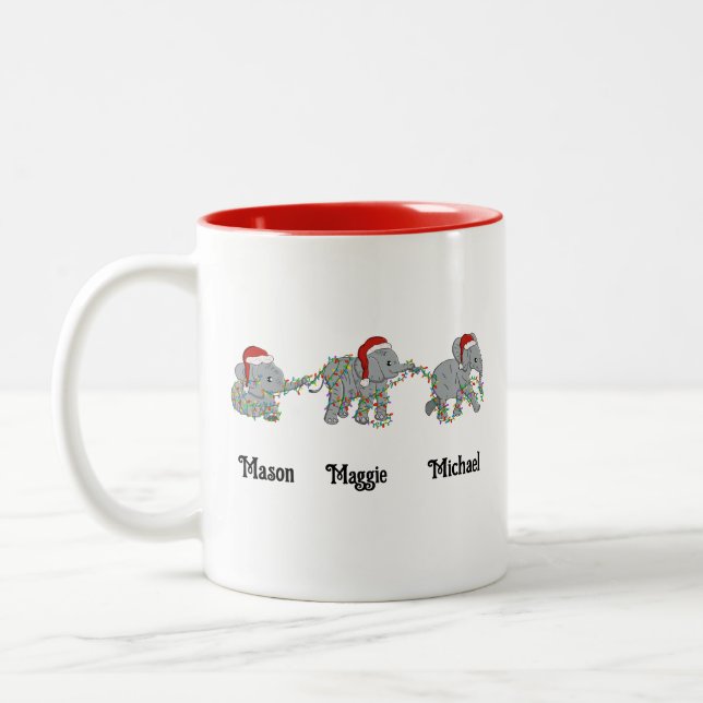 Personalisierter Weihnachtselementar mit Namen Zweifarbige Tasse (Links)