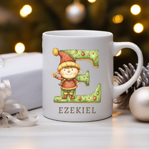 Personalisierter Weihnachtself Anfangsbuchstabe E  Kaffeetasse