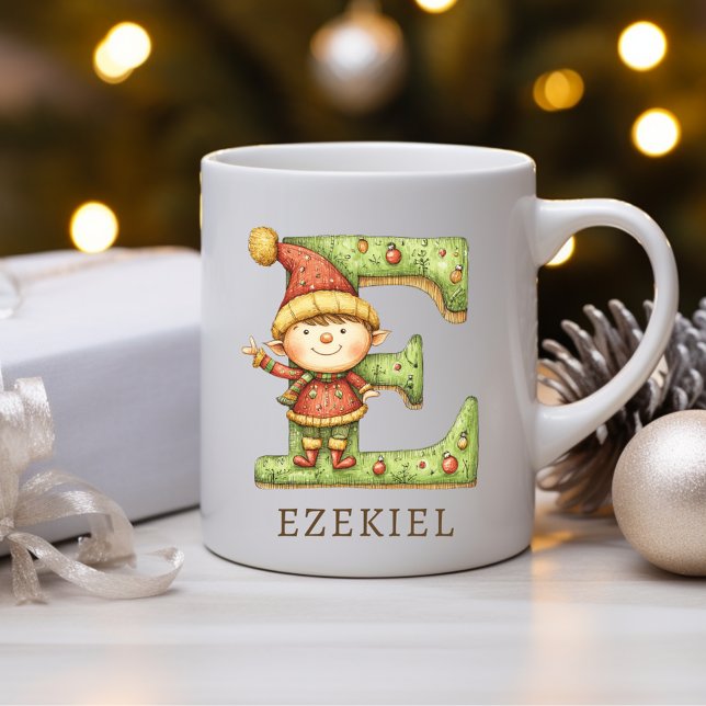 Personalisierter Weihnachtself Anfangsbuchstabe E  Kaffeetasse (Personalized Christmas Elf Initial E Monogram Coffee Mug)