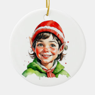 Personalisierter Weihnachtself im Vintage-Stil Keramik Ornament