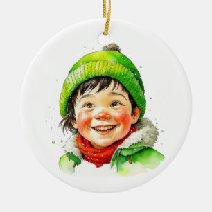 Personalisierter Weihnachtself im Vintage-Stil Keramik Ornament