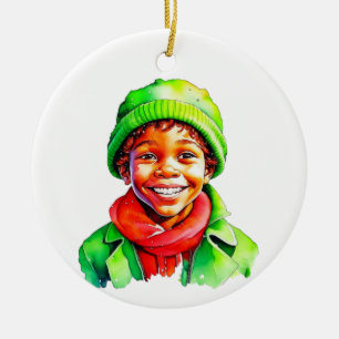 Personalisierter Weihnachtself im Vintage-Stil Keramik Ornament
