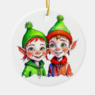 Personalisierter Weihnachtself im Vintage-Stil Keramik Ornament