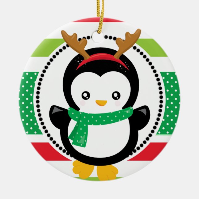 Personalisierter Weihnachtsfest im Pinguin Keramik Ornament (Vorne)