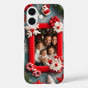 Personalisierter Weihnachtsfoto-Roter Rahmen iPhone 16 Hülle