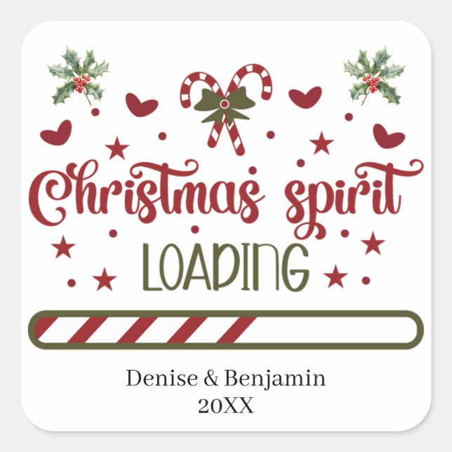 Personalisierter Weihnachtsgeist wird geladen Quadratischer Aufkleber (Vorderseite)