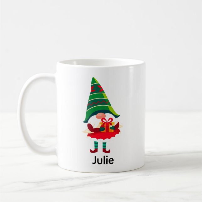 Personalisierter Weihnachtsgnom Holing eine Gesche Kaffeetasse (Links)