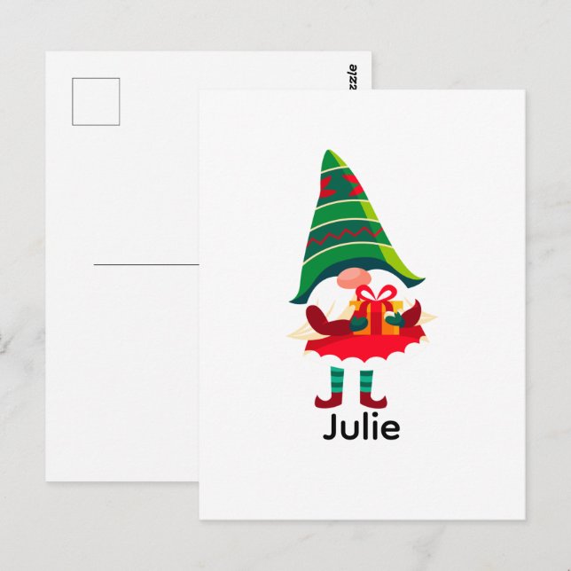 Personalisierter Weihnachtsgnom Holing eine Gesche Postkarte (Vorne/Hinten)