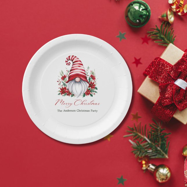 Personalisierter Weihnachtsgnome Poinsettia Holida Pappteller (Christmas Gnomes with Poinsettia Holiday paper plates. Personalized )