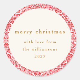 Personalisierter Weihnachtsgruß in Red Floral Runder Aufkleber