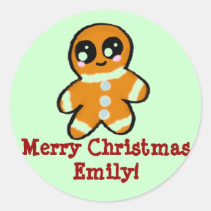 Personalisierter Weihnachtskawaii Gingerbread Man Runder Aufkleber
