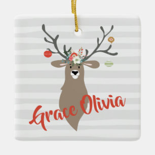 Personalisierter Weihnachtsknebel mit Antlern Keramikornament