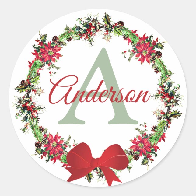 Personalisierter Weihnachtskranz Classic Round Sti Runder Aufkleber (Vorderseite)