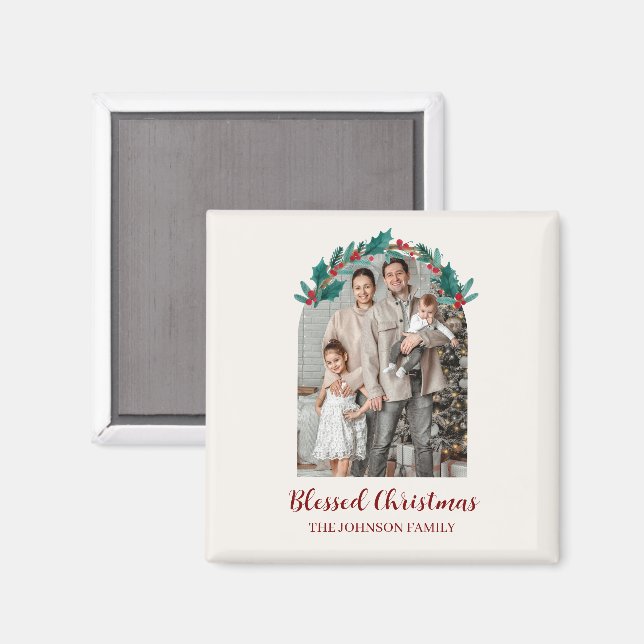 Personalisierter Weihnachtskranz Foto- & Namensmag Magnet (Vorderseite/Rückseite)