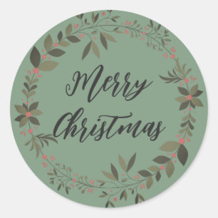 Personalisierter Weihnachtskranz Frohe Weihnachten Runder Aufkleber