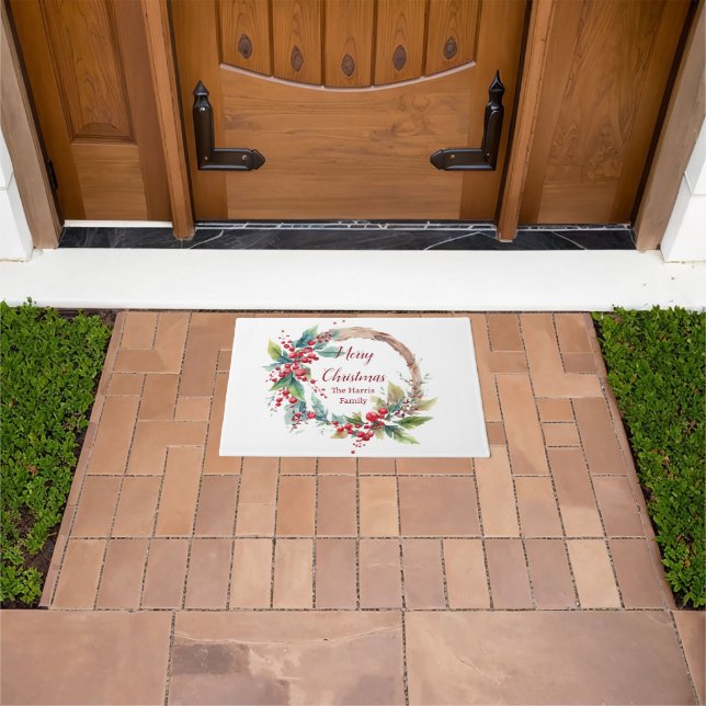 Personalisierter Weihnachtskranz Fußmatte (Außenbereich)