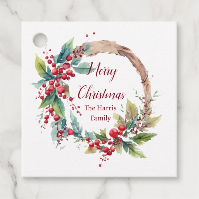 Personalisierter Weihnachtskranz Geschenkanhänger (Vorderseite)